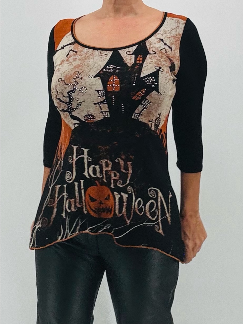 Vintage Y2K Halloween Witchcore Goth Whimsical Haunted House Embellished Top